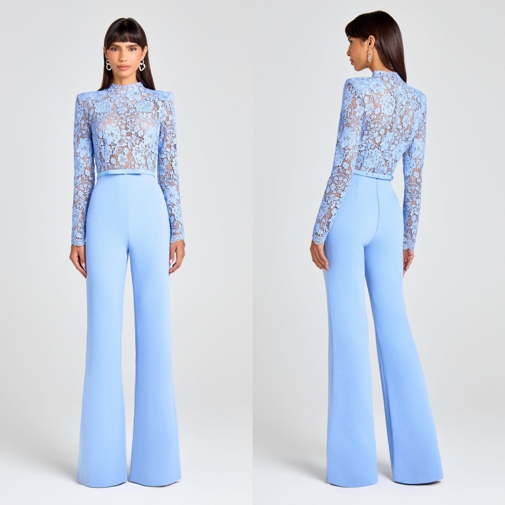 Nadine Merabi Maddie Blue Jumpsuit Lace Long Sleeve Wide Leg - Size XL / 12‎